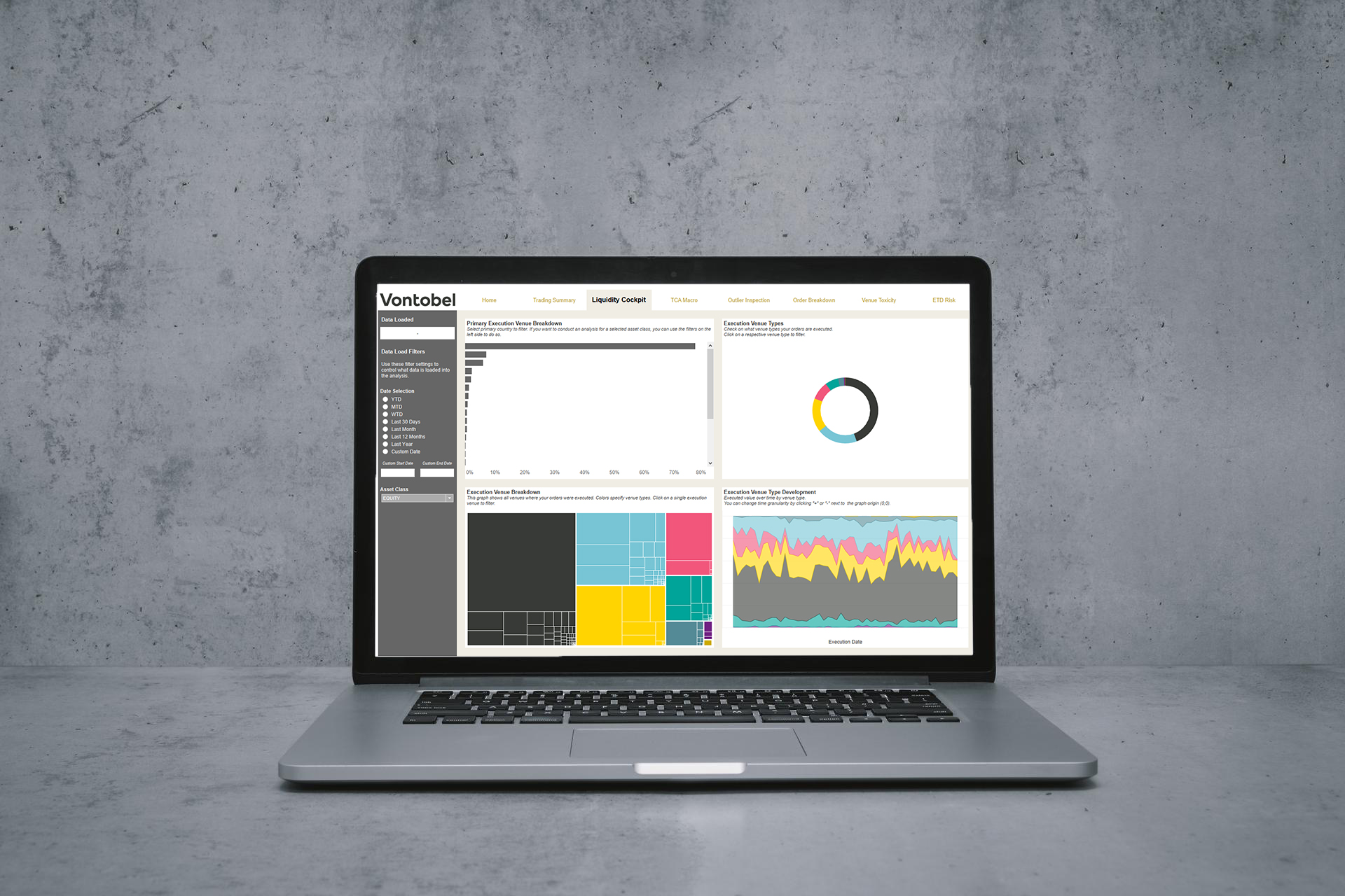 Mac with the Vontobel data analytics platform on the screen